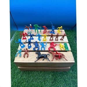 Vintage Plastic Cowboys and Native Americans Toy Figures Lot w/ Horses-25 Pieces